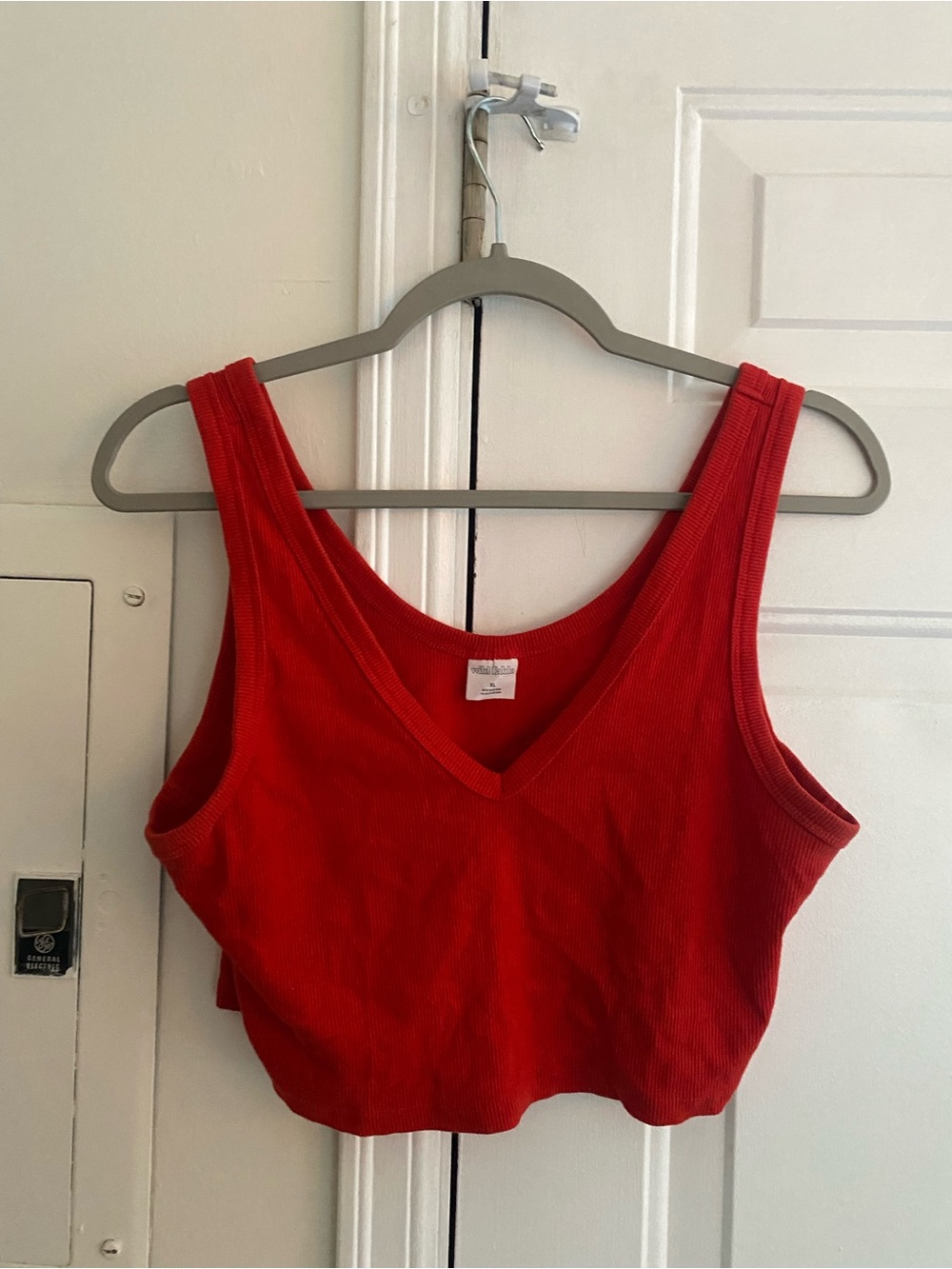 wild fable Red Ribbed V-Neck Crop Top